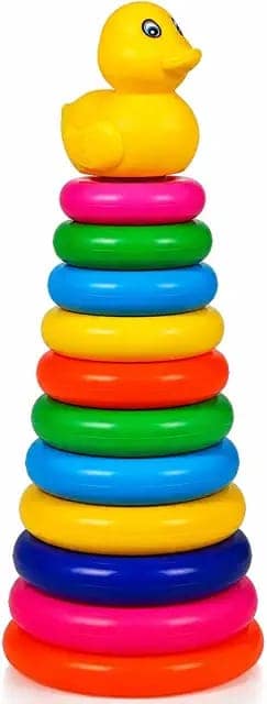 Colorful Pyramid Stacker with Duck Topper|Educational Learning Toy for Babies & Kids 1–3 Years|Includes 1 Base (Multicoloured, 10 Ring + Base Ring) view 3