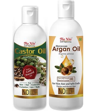 The Nile Castor Oil 100 ML + Moroccan Argan 200 ML Hair Oils 300 mL Pack of 2