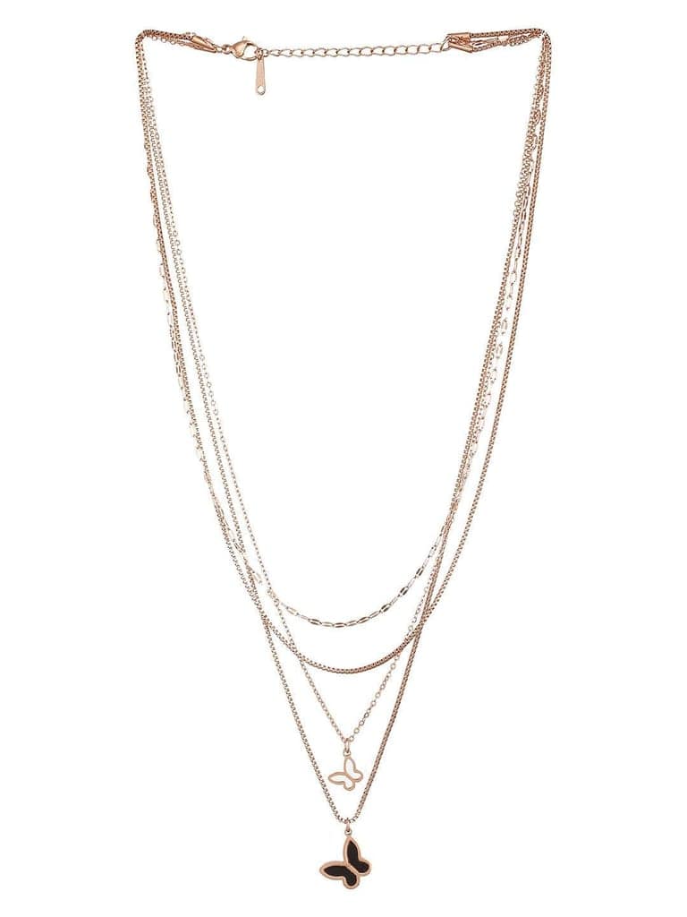 Anti-Tarnish Rose Gold 4 layered Chunky Shadow Butterfly Pendant Necklace & Chain view 4
