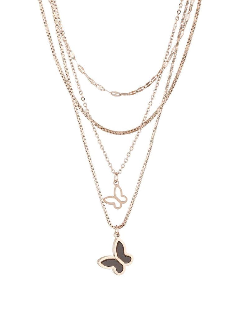 Anti-Tarnish Rose Gold 4 layered Chunky Shadow Butterfly Pendant Necklace & Chain view 5