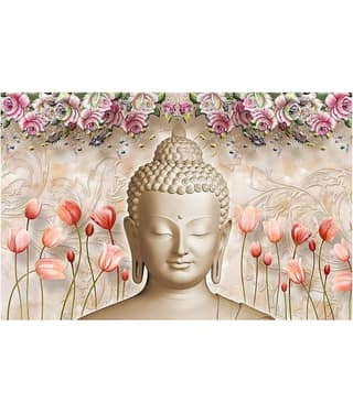 Asmi Collection Floral Meditating Buddha Self Adhesive Vinyl Wall Sticker ( 60 x 90 cms )