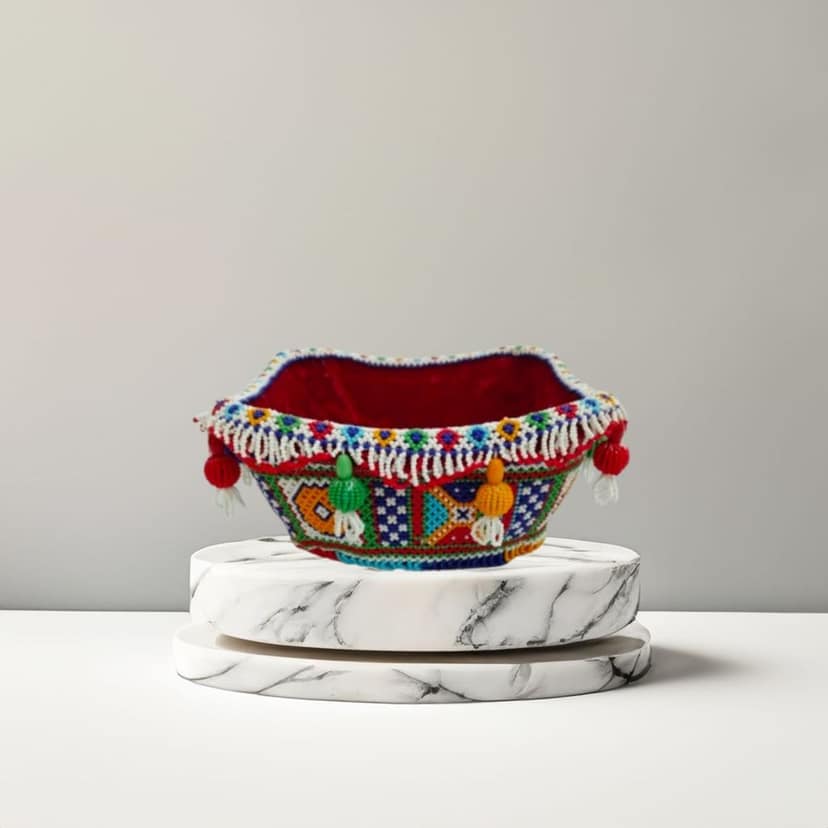 Hand Embroidered Decorative Basket