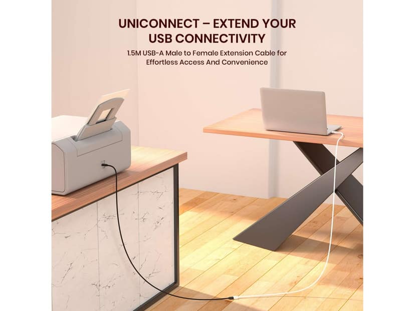 Portronics Uniconnect 1.5m, Durable PVC Build, High-Quality Core Material, Type-A Male to Type-A Female view 2