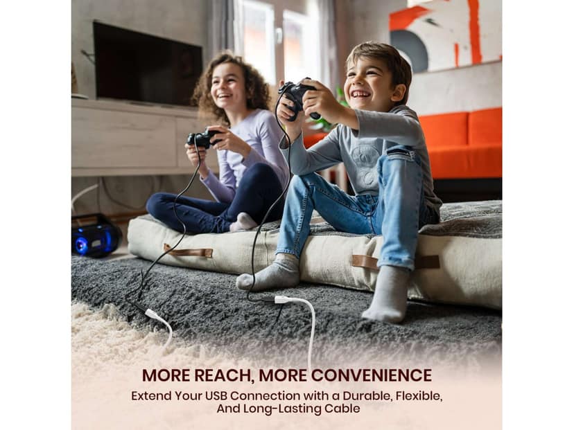Portronics Uniconnect 1.5m, Durable PVC Build, High-Quality Core Material, Type-A Male to Type-A Female view 3