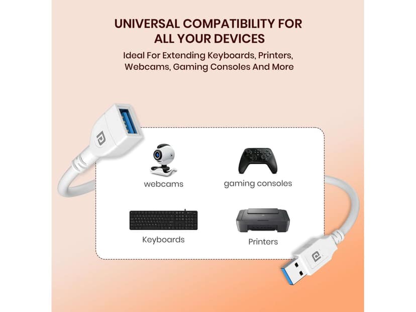 Portronics Uniconnect 1.5m, Durable PVC Build, High-Quality Core Material, Type-A Male to Type-A Female view 4