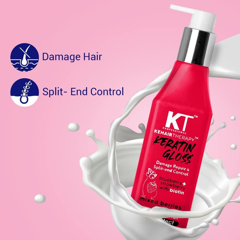 KT Professional Keratin Gloss Shampoo, Damaged Hair & Split-End Control - 250ml view 3