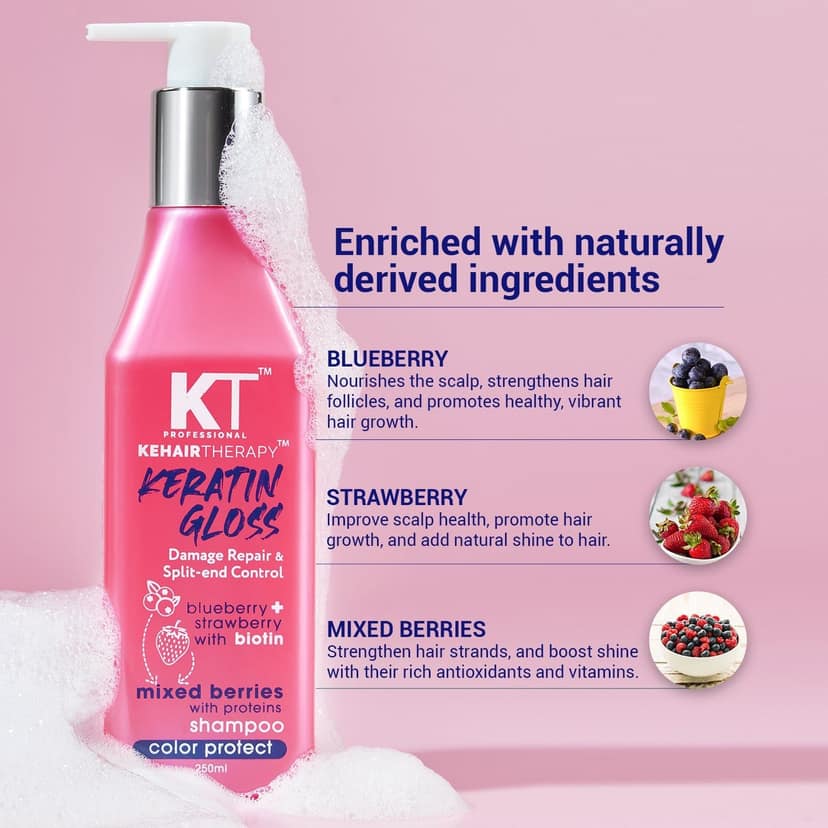 KT Professional Keratin Gloss Shampoo, Damaged Hair & Split-End Control - 250ml view 4