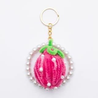 Handcrafted Strawberry Plush Keychain with Pearl Border (Pink)