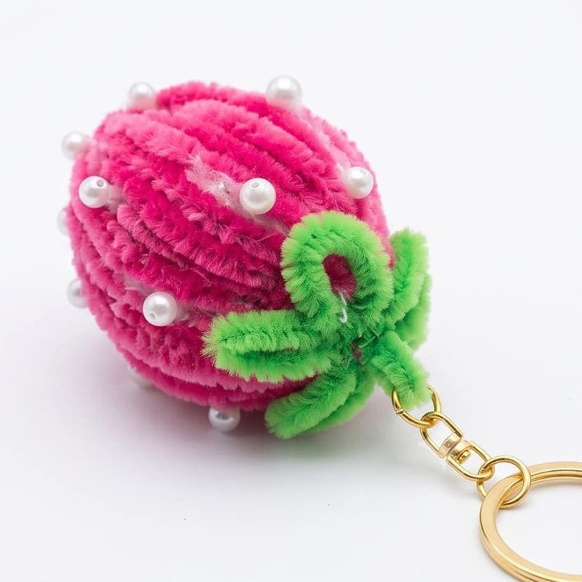 Handcrafted Strawberry Plush Keychain with Pearl Border (Pink) view 3
