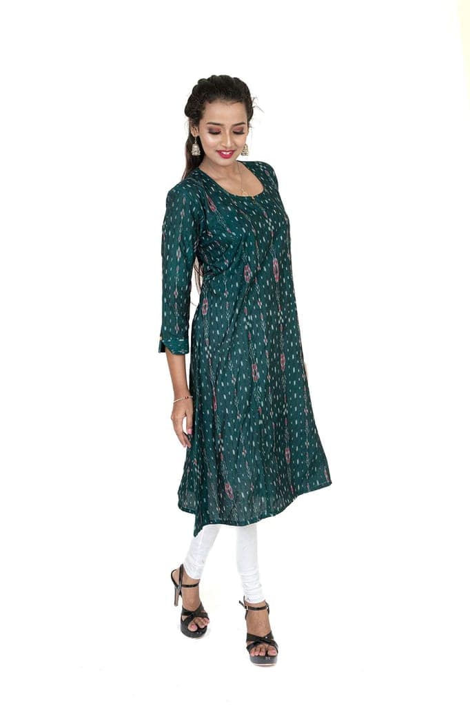 GHL GUENDICHA HAAT Sambalpuri Certified Handloom Women's Pure Cotton Round Neck Long Kurta view 3