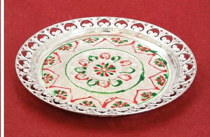 Decorative Silver-Plated Pooja Thali / Ornamental Serving Plate
