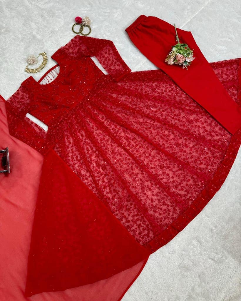 Red Ready to wear indian salwar kameez Dupatta for women anarkali designer pakistani dresses Festival 3 piece view 10