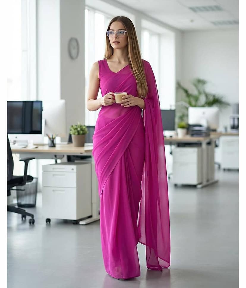 ANAND SAREES Georgette Solid Kasavu Saree With Unstitched Blouse Piece ( BROWN )