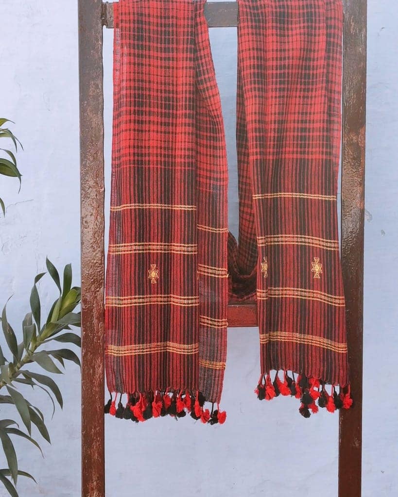 Red Plaid Organic Handloom Cotton Stole view 3