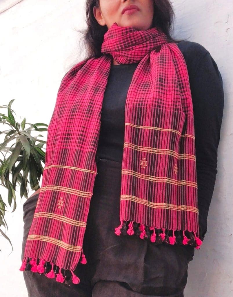 Red Plaid Organic Handloom Cotton Stole view 4