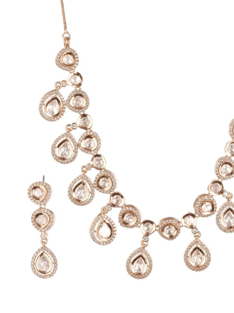 Gold Plated Kundan Polki Studded Designer Bridesmaid Minimal Necklace Jewellery Set view 7