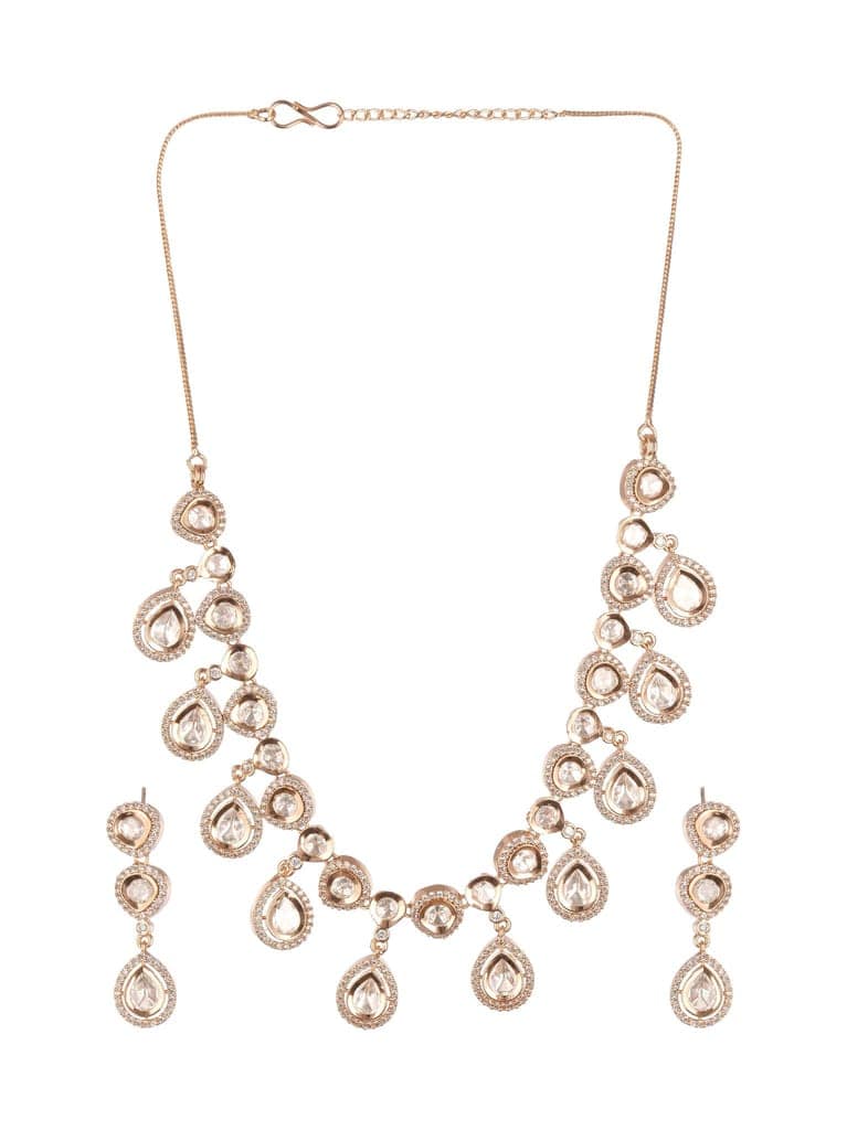 Gold Plated Kundan Polki Studded Designer Bridesmaid Minimal Necklace Jewellery Set view 8