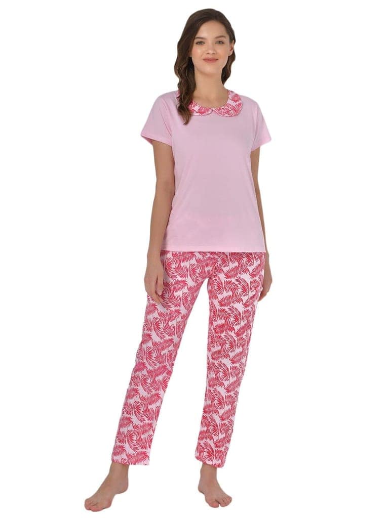 Klamotten Women's Baby Pink Allover Printed Top Pyjama Set N62Rb view 3