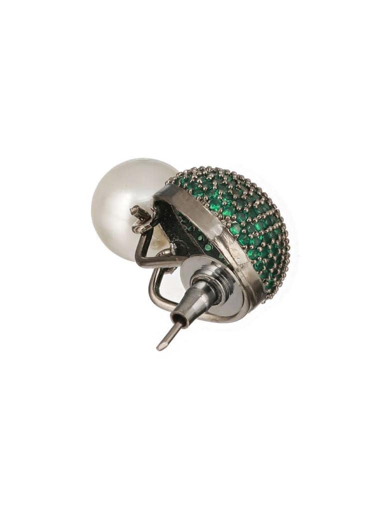 Green AD & Pearl Beaded Designer Luxe Stud Earrings view 6