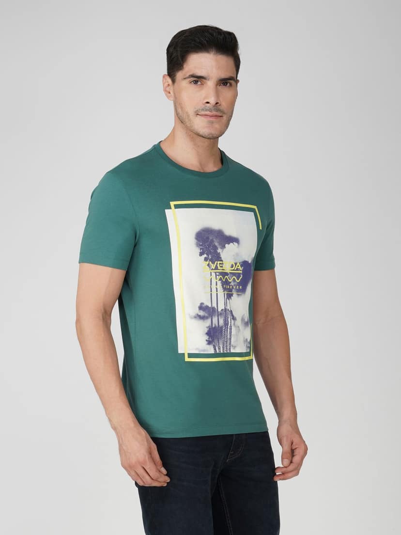 Men’s 100% Cotton Graphic Print T-Shirt European Fit-Green