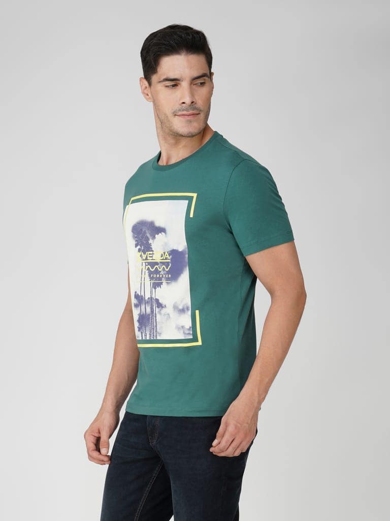 Men’s 100% Cotton Graphic Print T-Shirt European Fit-Green view 3