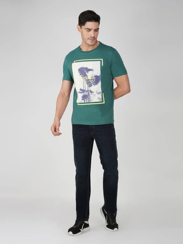 Men’s 100% Cotton Graphic Print T-Shirt European Fit-Green view 5