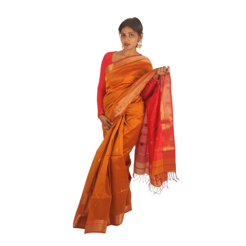 Radiant Mustard Maheshwari Charm | Handwoven Maheshwari Saree view 2