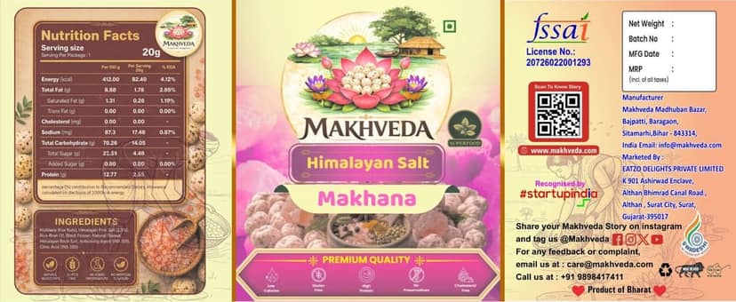 MAKHVEDA - Himalayan Pink Salt Makhana | Roasted Fox Nuts | Popped Lotus Seeds | Healthy Snack | Low Calorie, High Protein, Gluten Free | Light & Crunchy view 3