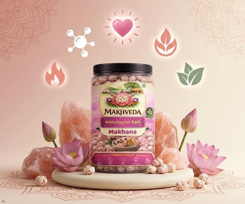 MAKHVEDA - Himalayan Pink Salt Makhana | Roasted Fox Nuts | Popped Lotus Seeds | Healthy Snack | Low Calorie, High Protein, Gluten Free | Light & Crunchy view 4