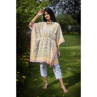 Flamboyant Flamingo Short Kaftan Green (35 Inch)