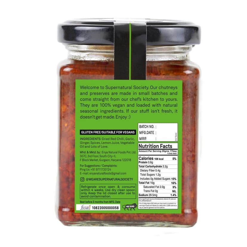 Supernatural Society - Red Chilli Garlic Chutney 280g | Mirch Lahsun Chatni | Hand Made Spicy Sauce | 100% Natural Fiery Flavor with Health Perks view 4