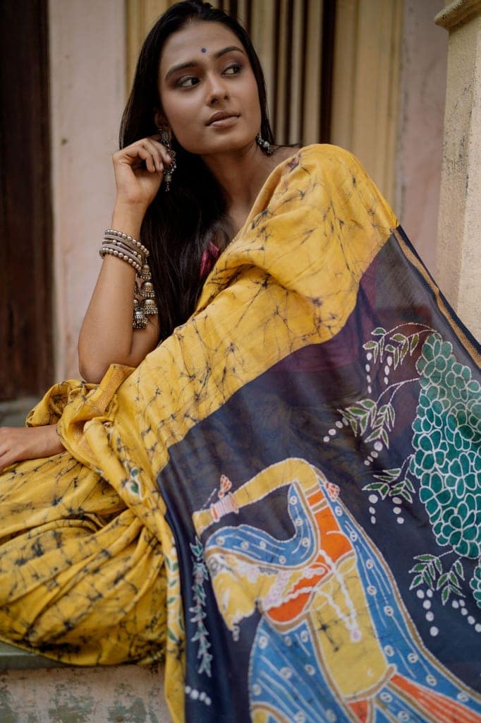 Dancing Ragini Narmada Batik silk cotton handcrafed saree view 4