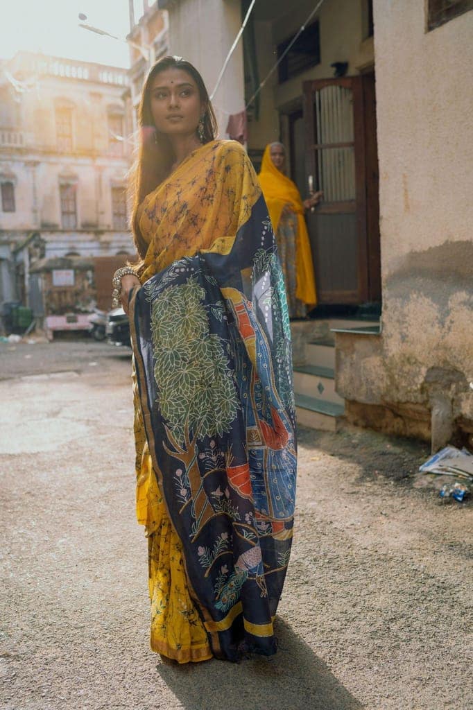 Dancing Ragini Narmada Batik silk cotton handcrafed saree view 9