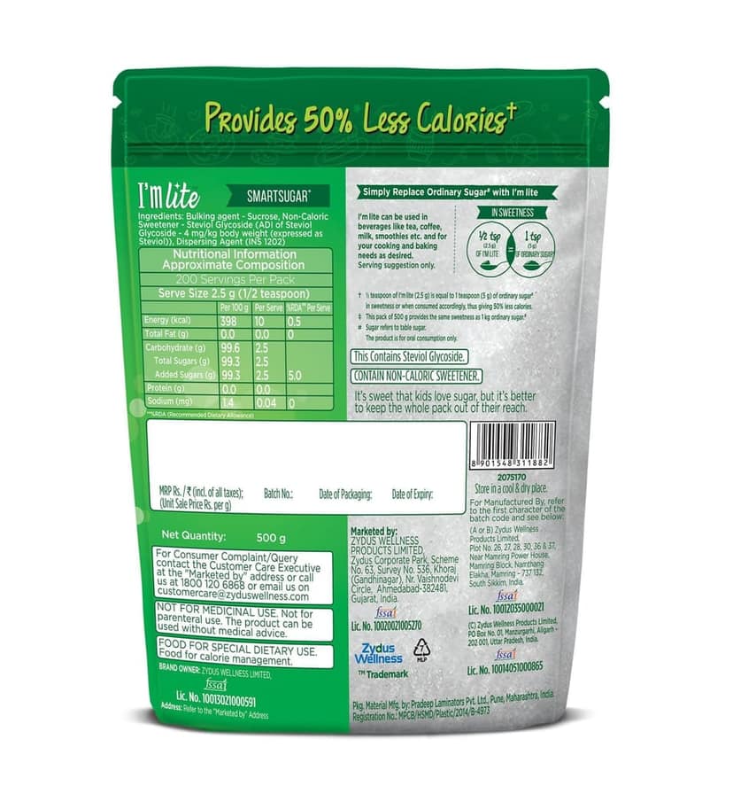 I'm lite 50% less calories sugar pouch, 500 gm view 6