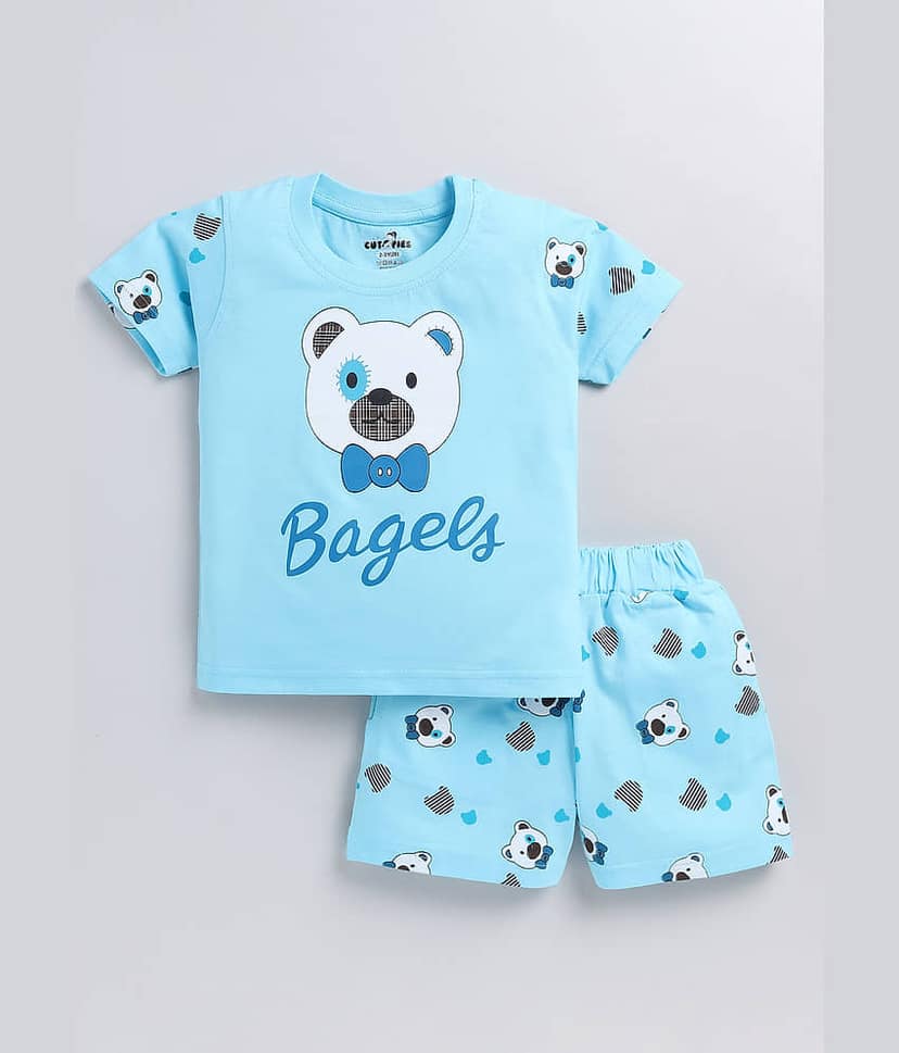 CUTOPIES Pack of 1 Boys Cotton Blend T-Shirt & Shorts Set ( Navy )