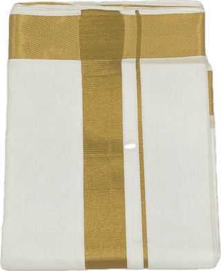 Traditional White Cotton Free Size Double Dhoti/Mundu with Big Gold Border with 1-Angvastram Towel 1.80 Meters Length