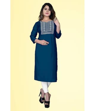 HAYA - Blue Rayon Women's Straight Kurti ( Pack of 1 )