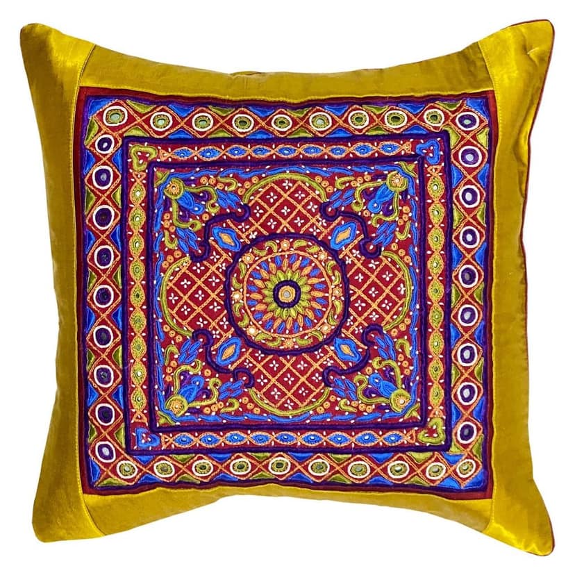 Garvi Gurjari (A Gujarat Govt Enterprise) Golden Hand Embroidered Cushion Cover