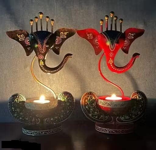 Vinayaka/ Ganesha Ji / Iron Table Decorative showpiece Tealight Candle Holder / Diya Holder / Loban Dhoop / Incense Burner / Ganesha Tea Light Candle Holder for Dewali Decoration, Diwali Gift, view 2