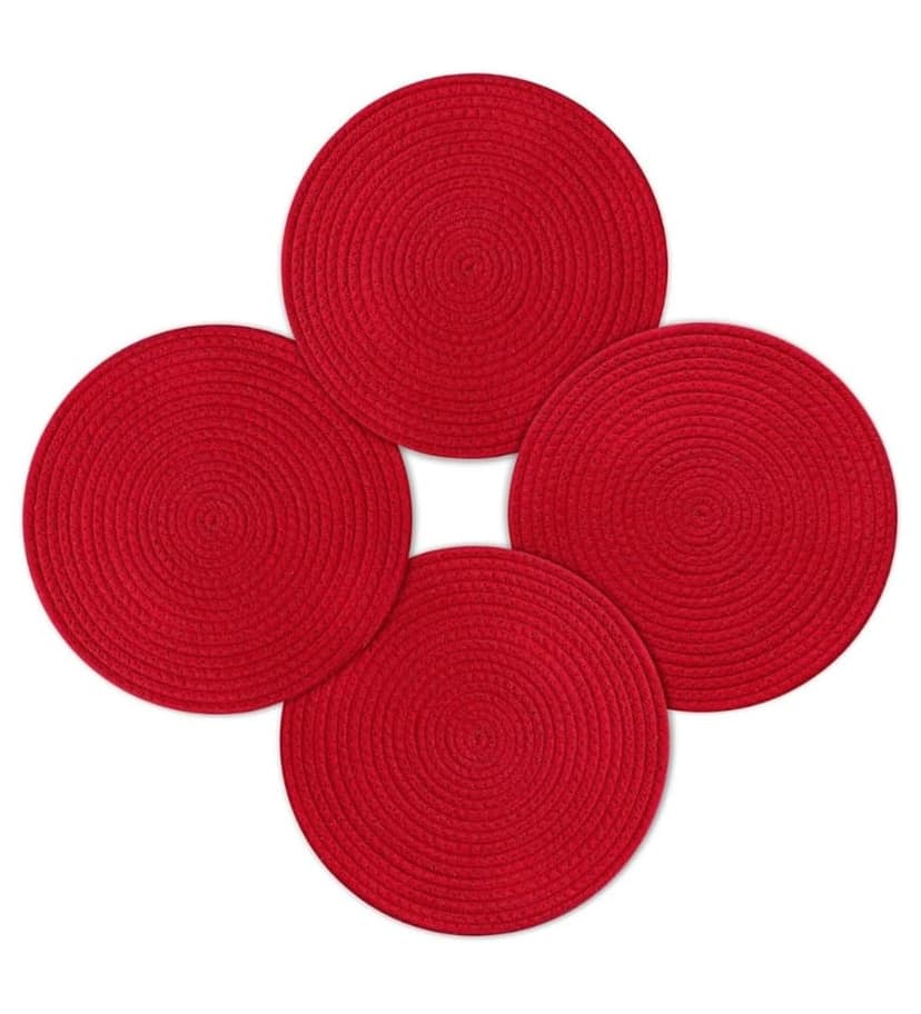 Generic Cotton Dining Table Round Placemat Mats Set of 4 (Red)-PID66462