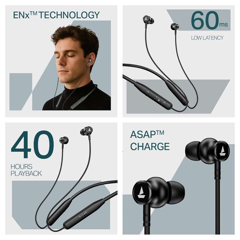 Boat 2025 Launch Rockerz 113 40H Battery, Dual Pair, Fast Charge, ENx Tech, Stream Ad Free Music via App Support, Magnetic Buds, Bluetooth Neckband, Wireless with Mic in Ear Earphones (Active Black) view 9