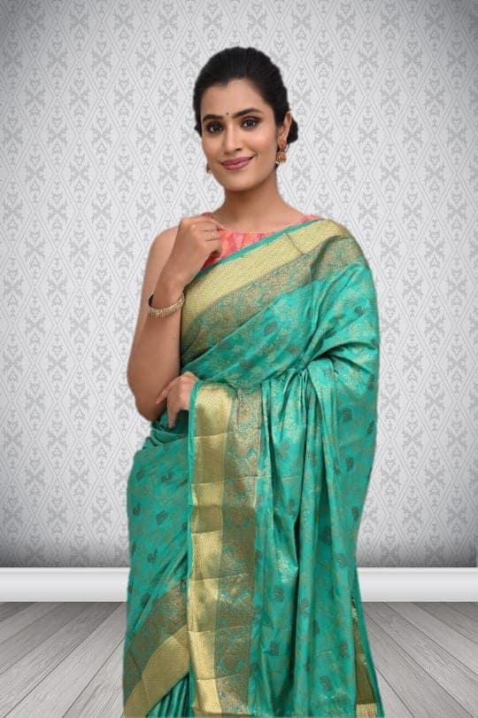 Green Semi Silk Saree With Modish Design view 3