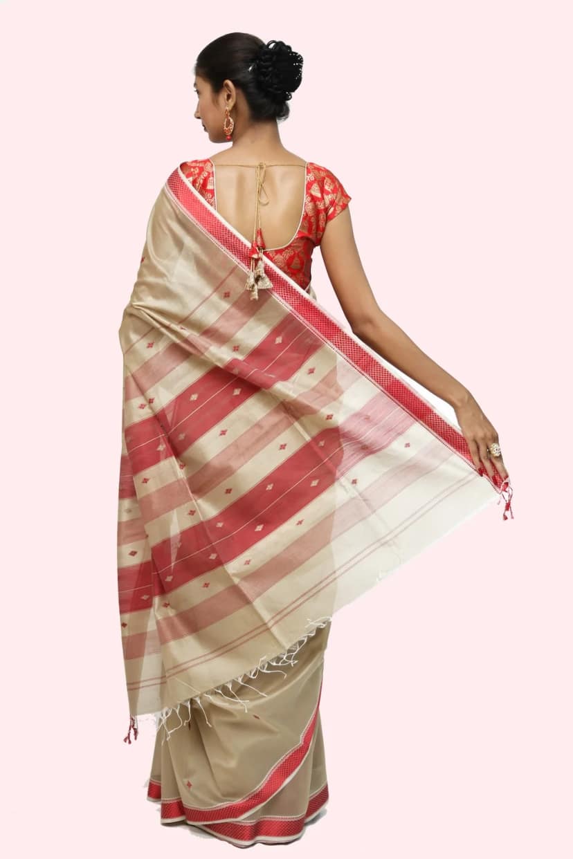 Alluring Tussar Resham Border handloom Saree with Tassels view 3