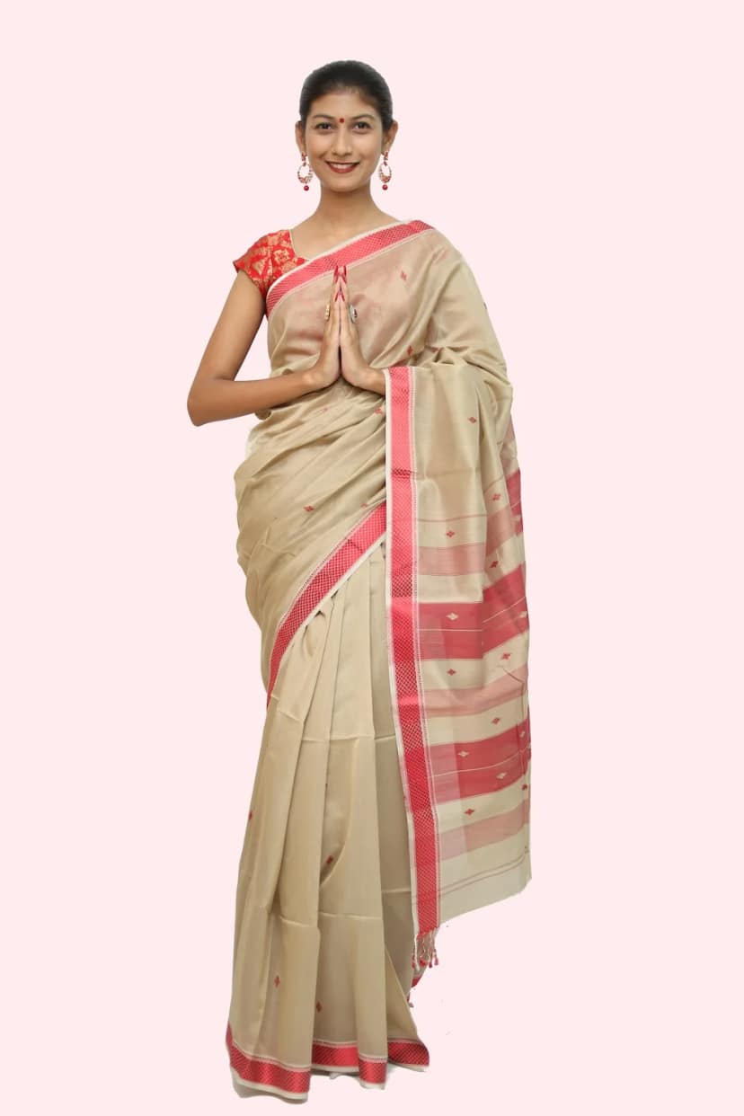 Alluring Tussar Resham Border handloom Saree with Tassels view 4