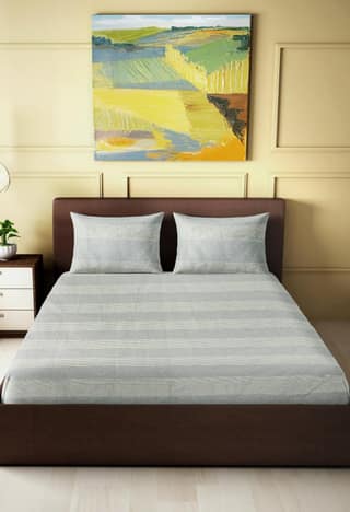 Handloom Cotton Bedsheet With Pillow Covers - Light Grey