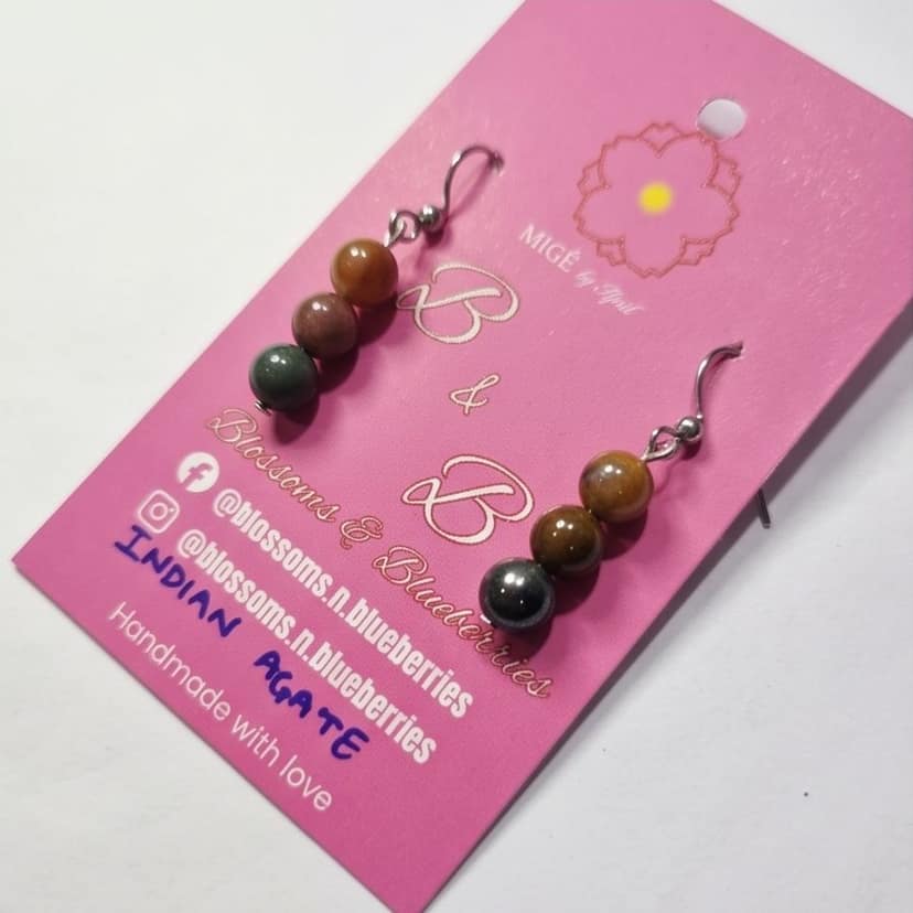 Handmade Indian Agate Bead Earrings view 2