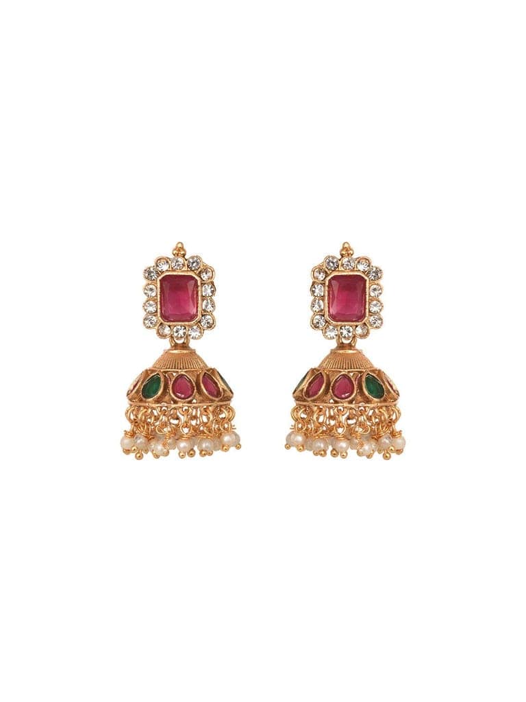 Gold Plated Green & Red stone studded Handcrafted Exquisite Design Lakshmi ji Temple Jewellery Set view 5