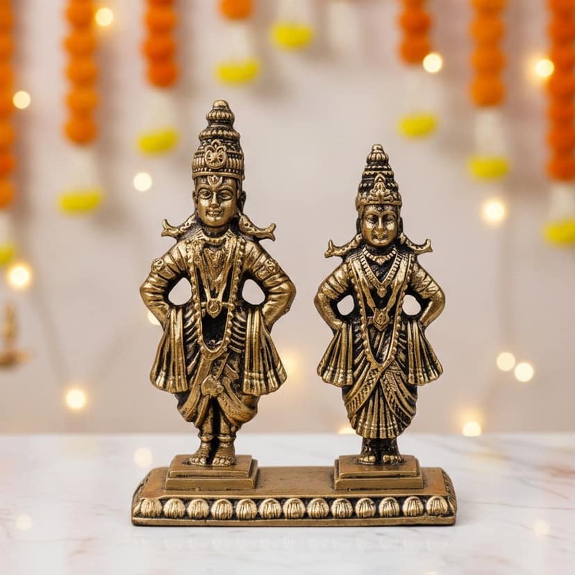 Brass Rukmini Vitthal Statue � Premium Brass Vithoba Religious Decor, Height : 2.2 Inch (BSMAS1468 M)