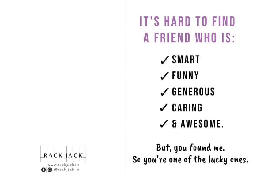 Rack Jack friendship's day funny greeting card - lucky one view 2