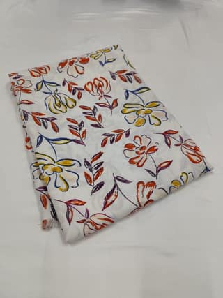 White Floral Print Crepe Fabric